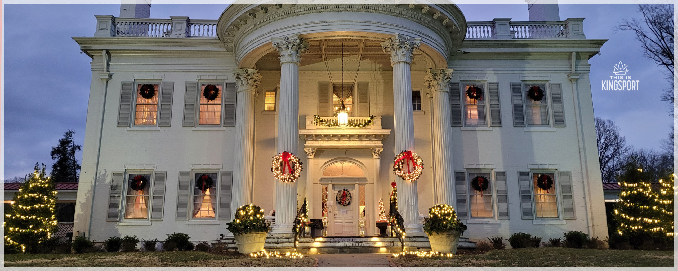 The Allandale Mansion decorated for Christmas.